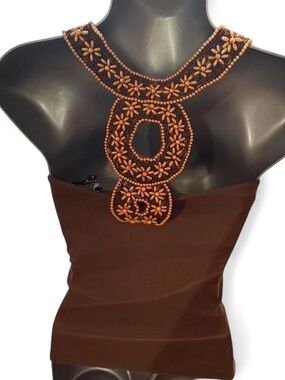 Brown Beaded Embellished Women’s Tube Top by Sky